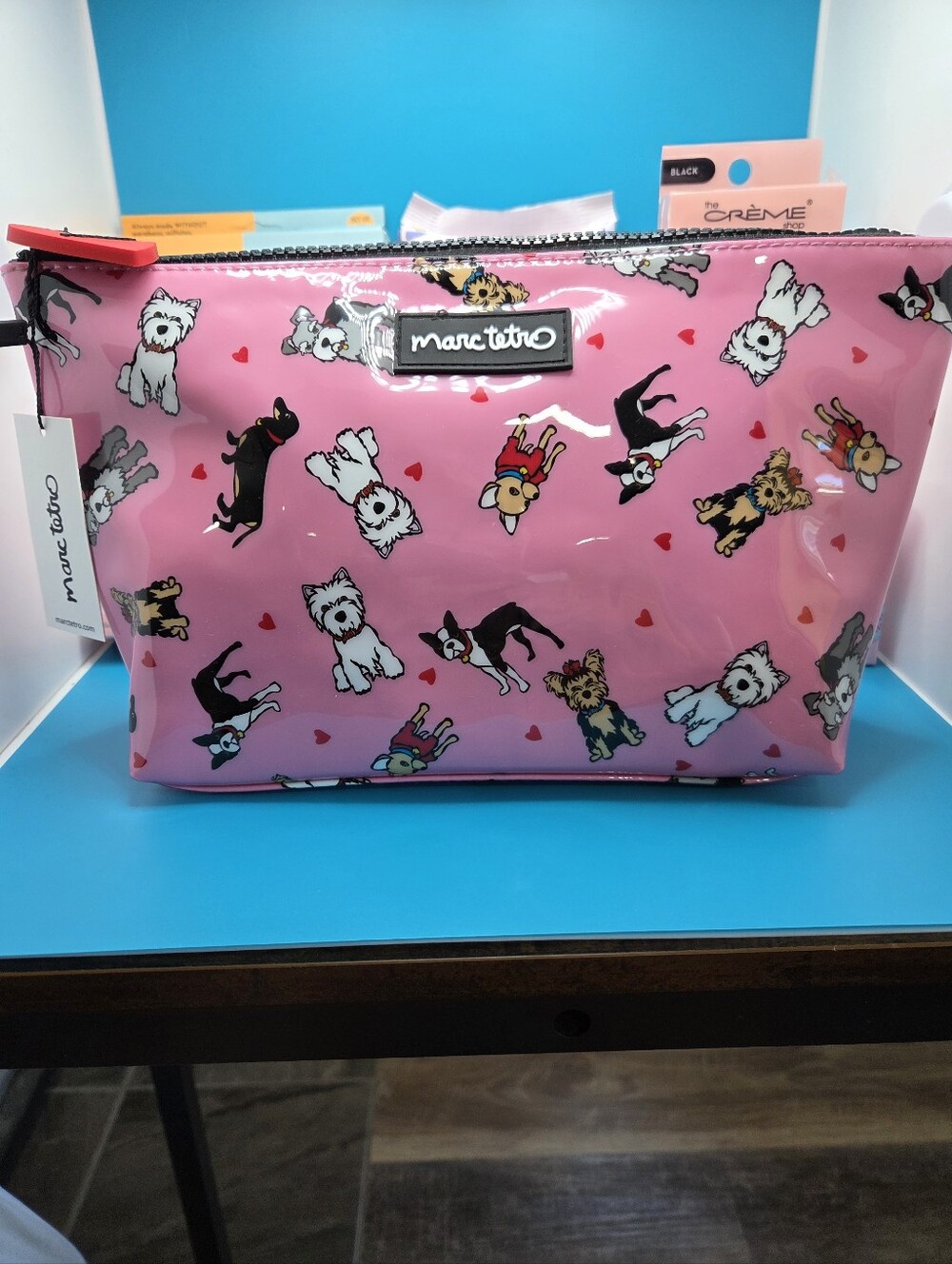 marc tito Pink Puppy Print Cosmetic Bag & Mixed Makeup Bundle